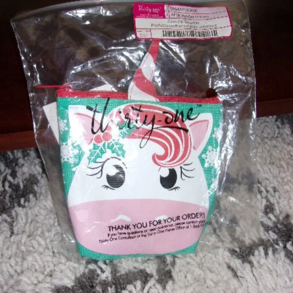 Thirty-One Holiday Unicorn Cool Zip Snacker Thermal Snack Bag Zippered Top New